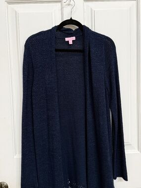 Lily Pulitzer Navy Cardigan with Fringe. Size M